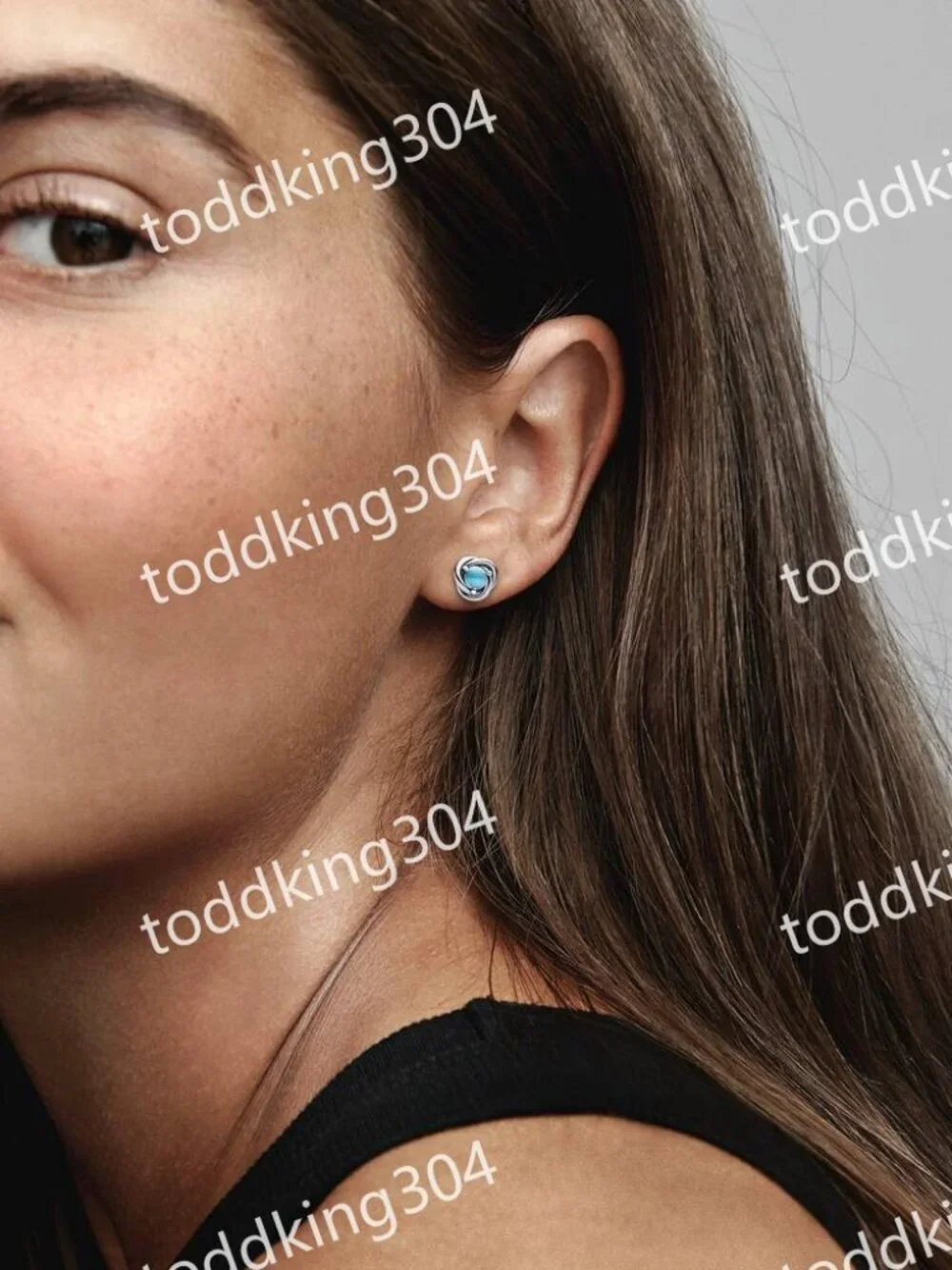 December Turquoise Blue Eternity Circle Stud Earrings